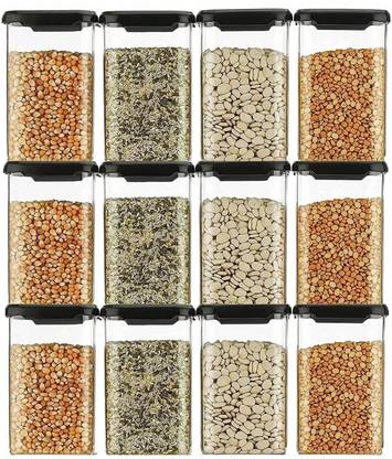 SARAZA Plastic Grocery Container  - 1200 ml??(Pack of 12, Black)