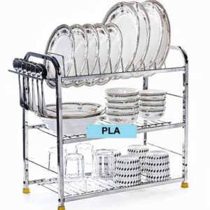 Pla Utensil Kitchen Rack Steel Stainless Steel 3 Shelf Wall Mount Kitchen Utensils Rack (18x18 inches)