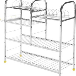 IRONTECH Utensil Kitchen Rack Steel Kitchen Care | 4 Shelf Dish Rack | Modular Kitchen Utensils Rack | 24 L x 24 H inch Storage Basket |