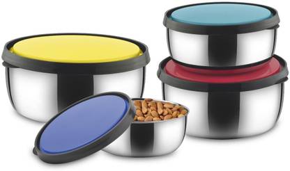 Classic Essentials Steel Fridge Container  - 350 ml, 650 ml, 950 ml, 1250 ml??(Pack of 4, Multicolor)