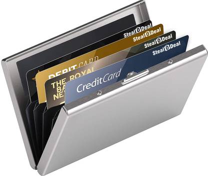StealODeal RFID Protected Slim Stainless Steel Debit/Credit/ATM Slots 6 Card Holder??(Set of 1, Silver)