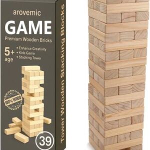 arovemic Fun 39 Pcs Jenga Wooden Block Stacking Game - Family Fun & Skill-Building-S04??(Brown)