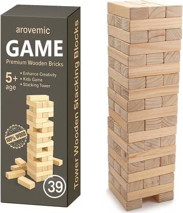 arovemic Fun 39 Pcs Jenga Wooden Block Stacking Game - Family Fun & Skill-Building-S04??(Brown)