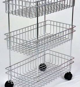 AMMEDARSHAN Fruits/Vegetables Kitchen Rack Steel Stainless Steel Fruits & Vegetable Trolley Basket with Wheel, Kitchen Crockery Storage Modular Rack Stand 3 Layer Multipurpose Kitchen Racks and Shelves