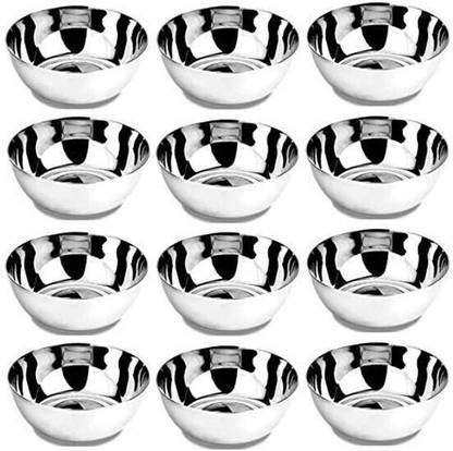 humneed Steel Serving Bowl Stainless Steel 150 ml Katori/ Bowl Set??(Pack of 12, Steel)