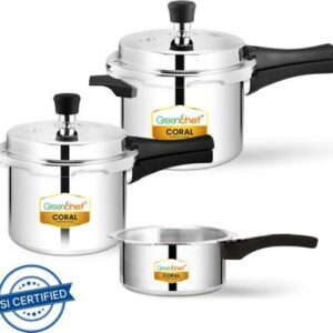 Greenchef Coral Combo 5 L, 3 L, 2 L Outer Lid Pressure Cooker??(Aluminium)