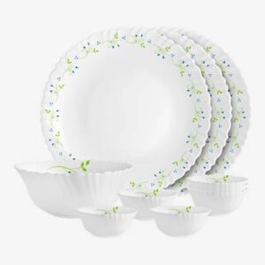 cello Pack of 10 Opalware Dazzle Opalware Tropical Lagoon Dinner Set |Crockery Set |White Dinner Set??(Green, White, Microwave Safe)