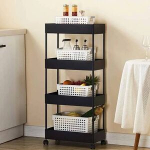 Pinkwhale 4 Compartments Plastic Storage Trolly??(Black)