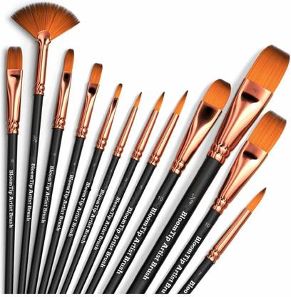 BloomTip Premium Handmade Artist Painting Brushes for Acrylic,Watercolor, Fabric.??(Set of 12, Golden, Black)