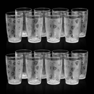 BELLERBIRD (Pack of 16) Premium quality curved shape prisam design Unbreakable Stylish Transparent Glass Set Water/Juice Glass??(300 ml, Plastic, Clear)