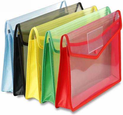 DGSTORE Envelope Folder,Transparent Poly-Plastic A4 Documents File Storage Bag with Snap Button Set of 5/Certificate File Holder/Document Folder for Certificates A4/Bag for Document VERGIN PLASTIC PLASTIC??(Set Of 5, Multicolor)