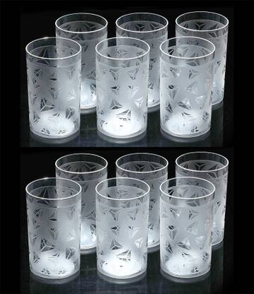 Flipkart SmartBuy (Pack of 12) Prism Pattern Water Juice Plastic Glasses Set Of 12 Glass Set Water/Juice Glass??(300 ml, Plastic, White)