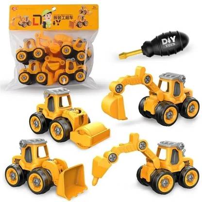ZUNBELLA Pull Back Construction Trucks Vehicles Set with Screwdriver DIY Toy For Kids??(Multicolor, Pack of: 4)