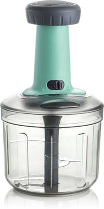 OFFYX Hand Push 900 ML with 4 Stainless Steel Blades Vegetable & Fruit Chopper??(1 Bowl with LID, 1 cutter 4X Blade, 1 Handle)