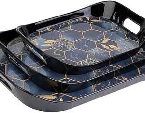 JUICIQ Serving Tray Set of 3 | Black & Gold Designs | Durable & Stylish Tray??(Pack of 3)