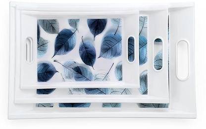 Finner Set of 3 Printed Serving Trays with Handles ? Multipurpose Plastic Trays Tray??(Pack of 3)