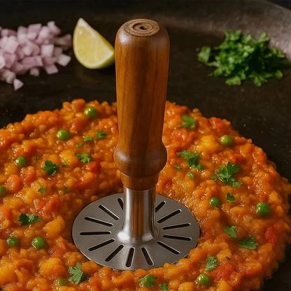 Gambit Stainless Steel Potato Masher | Pav Bhaji Masher with wooden handle | Stainless Steel Masher??(Pack of 1)