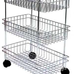 RECTITUDE Stainless Steel 3 Layer Fruit and Vegetable Onion Potato Basket | Stand Trolley Kitchen Rack -Triple Tire Trolley Shelf | Rust Free Stainless Steel Kitchen Trolley??(Pre-assembled)