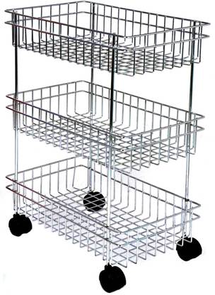 RECTITUDE Stainless Steel 3 Layer Fruit and Vegetable Onion Potato Basket | Stand Trolley Kitchen Rack -Triple Tire Trolley Shelf | Rust Free Stainless Steel Kitchen Trolley??(Pre-assembled)