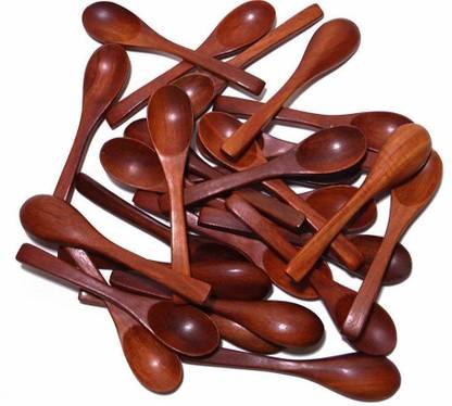 Fleurs De Rocaille Fleurs De Rocaille Wooden Condiments Masala Spoon Ice-Cream Sugar Salt Spoons Small Spoons (10 pcs) Brown Wooden Ice-cream Spoon Set??(Pack of 10)