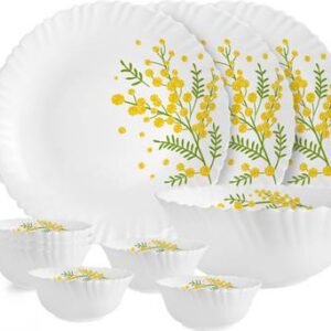 cello Pack of 10 Opalware Dazzle Series Girasol Crockery Set | Dishwasher Safe | Light-Weight Dinner Set??(Yellow, Green, Microwave Safe)