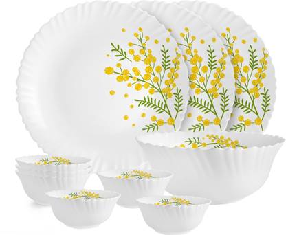 cello Pack of 10 Opalware Dazzle Series Girasol Crockery Set | Dishwasher Safe | Light-Weight Dinner Set??(Yellow, Green, Microwave Safe)