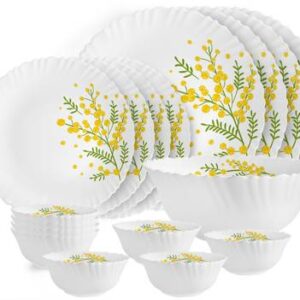 cello Pack of 17 Opalware Dazzle Series Girasol Crockery Set | Dishwasher Safe | Light-Weight Dinner Set??(Yellow, Green, Microwave Safe)
