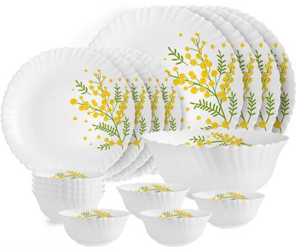 cello Pack of 17 Opalware Dazzle Series Girasol Crockery Set | Dishwasher Safe | Light-Weight Dinner Set??(Yellow, Green, Microwave Safe)